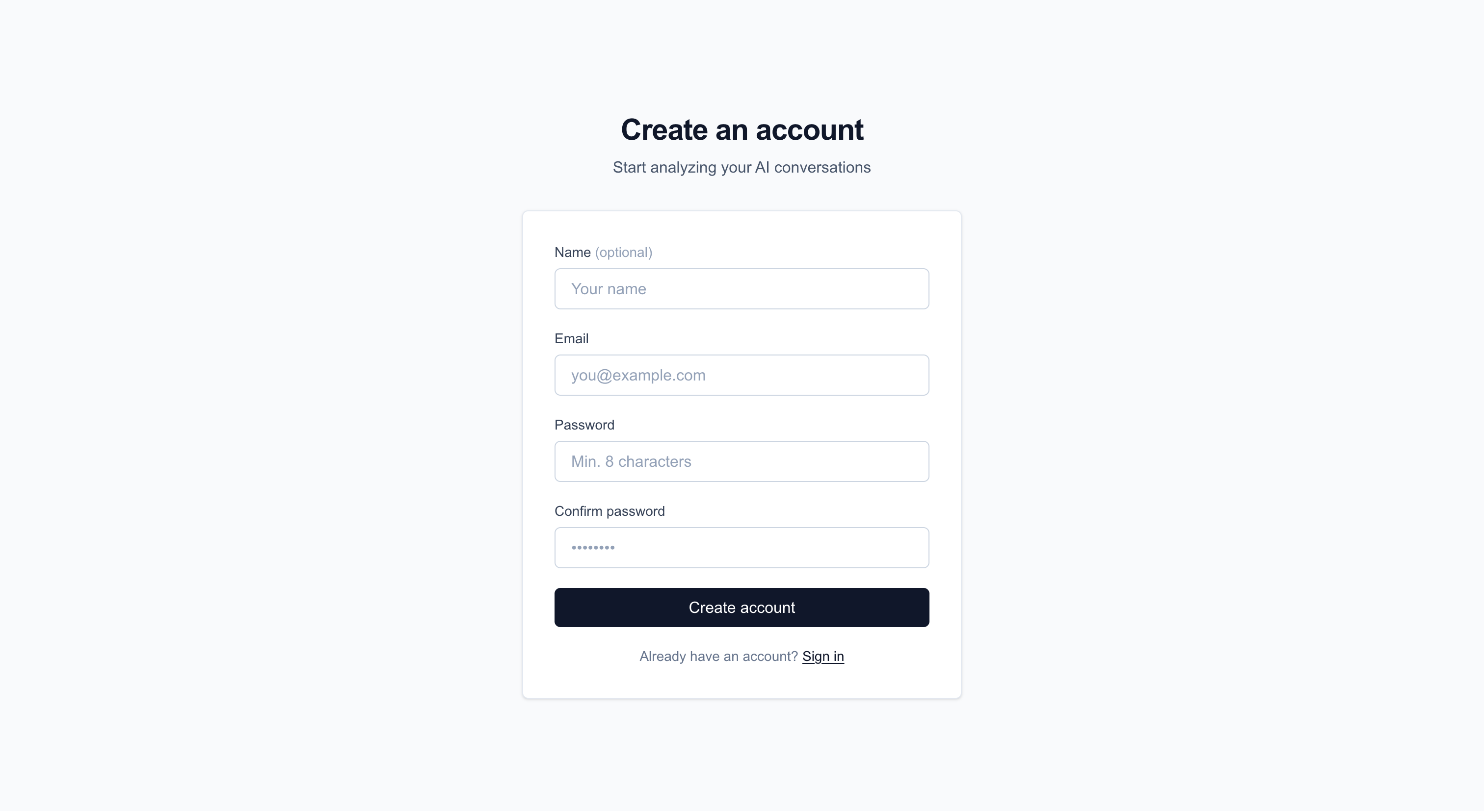 Signup page